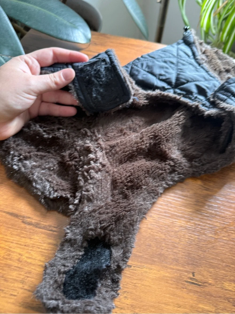Quilted Faux-Fur Lined Pet Coat - Black and Brown size M